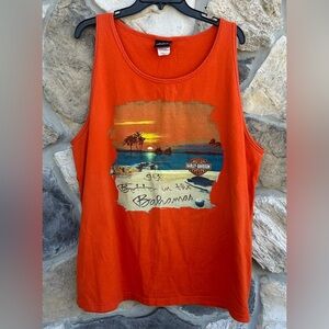 Harley Davidson Mens Sleeveless Tshirt Sz XL Orange Vintage USA Bahamas Beach